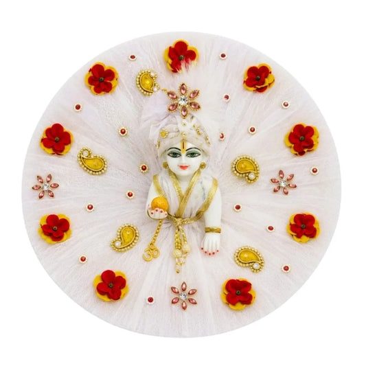 Handmade Krishna Ji Premium White Vastra with Floral Work