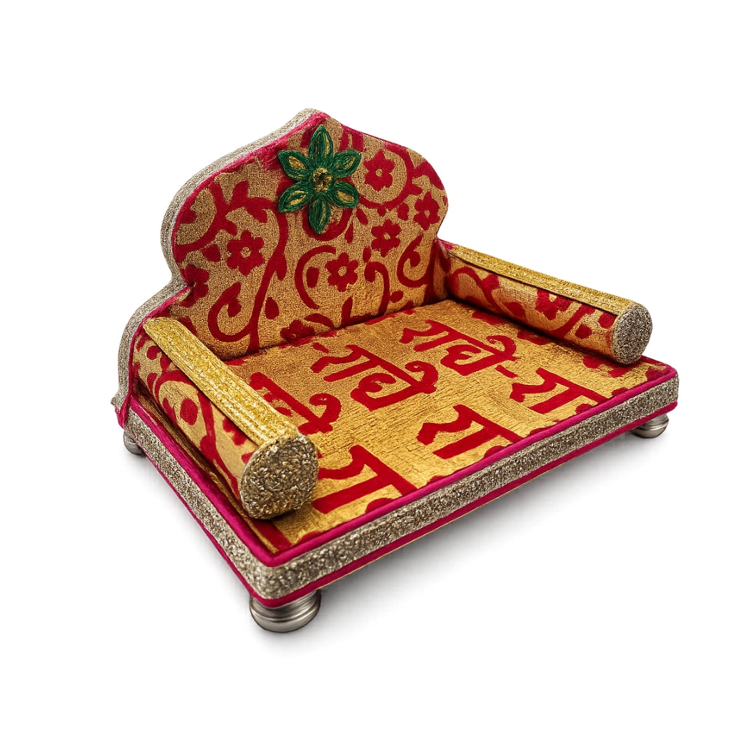 Traditional Red Color Radhey Printed Singhasan for Laddu Gopal