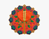 Peacock Feather Design Orange Dress for Thakur ji Lordkart