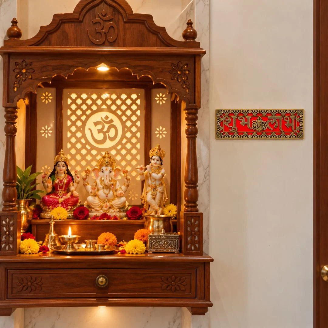 Lord Ganesh with Shubh Labh Plastic Wall Sticker for Home Entrance & Pooja Room