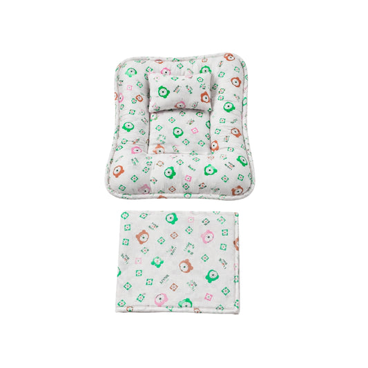 Multicolor Green and Pink Laddu Gopal Bistar Pillow and Chadar Set