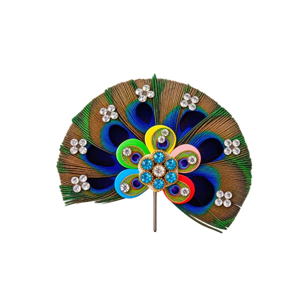 Handcrafted Peacock Feather Kalangi for Laddu Gopal – Stone Studded Mukut Ornament