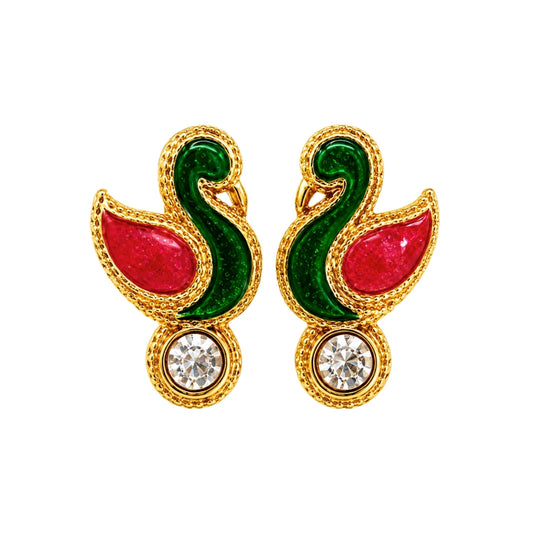 Handcrafted Red and Green Color Peacock Style Thakur Ji Earrings (Size 0-6)
