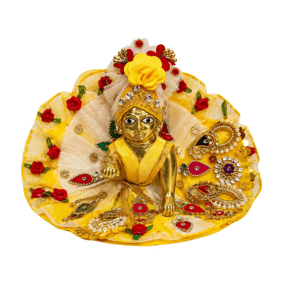 Premium Yellow Cream Laddu Gopal Heavy Dress with Pagdi (Size 1,2,3,4,5,6)