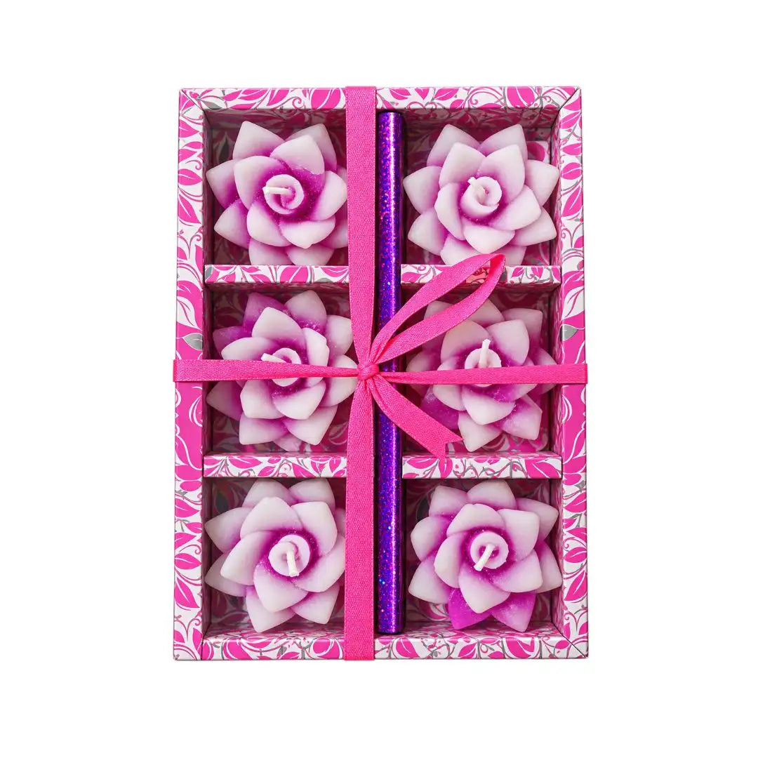 Pink Lotus Fragrance Floating Candles Set of 6 for Diwali, Pooja & Home Décor