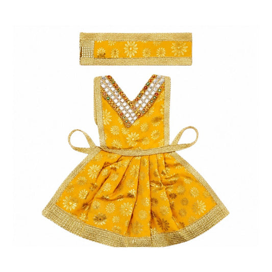 Premium Yellow Mata Rani Lehenga Choli & Patka Dress Set for Navratri Pooja