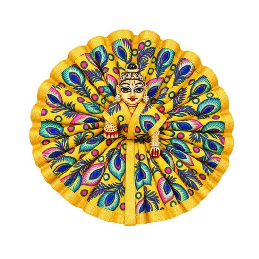 Vibrant Yellow Peacock Feather Print Laddu Gopal Dress (Poshak)