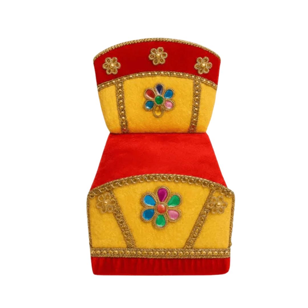 Red & Yellow Velvet Bed for Bal Gopal