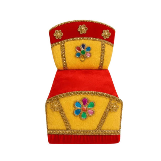 Red & Yellow Velvet Bed for Bal Gopal