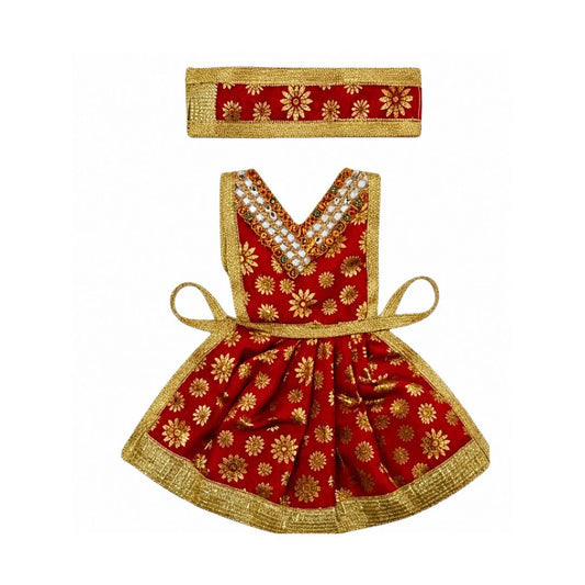Premium Handcrafted Red Mata Rani Lehenga Patka Dress Set for Navratri Pooja