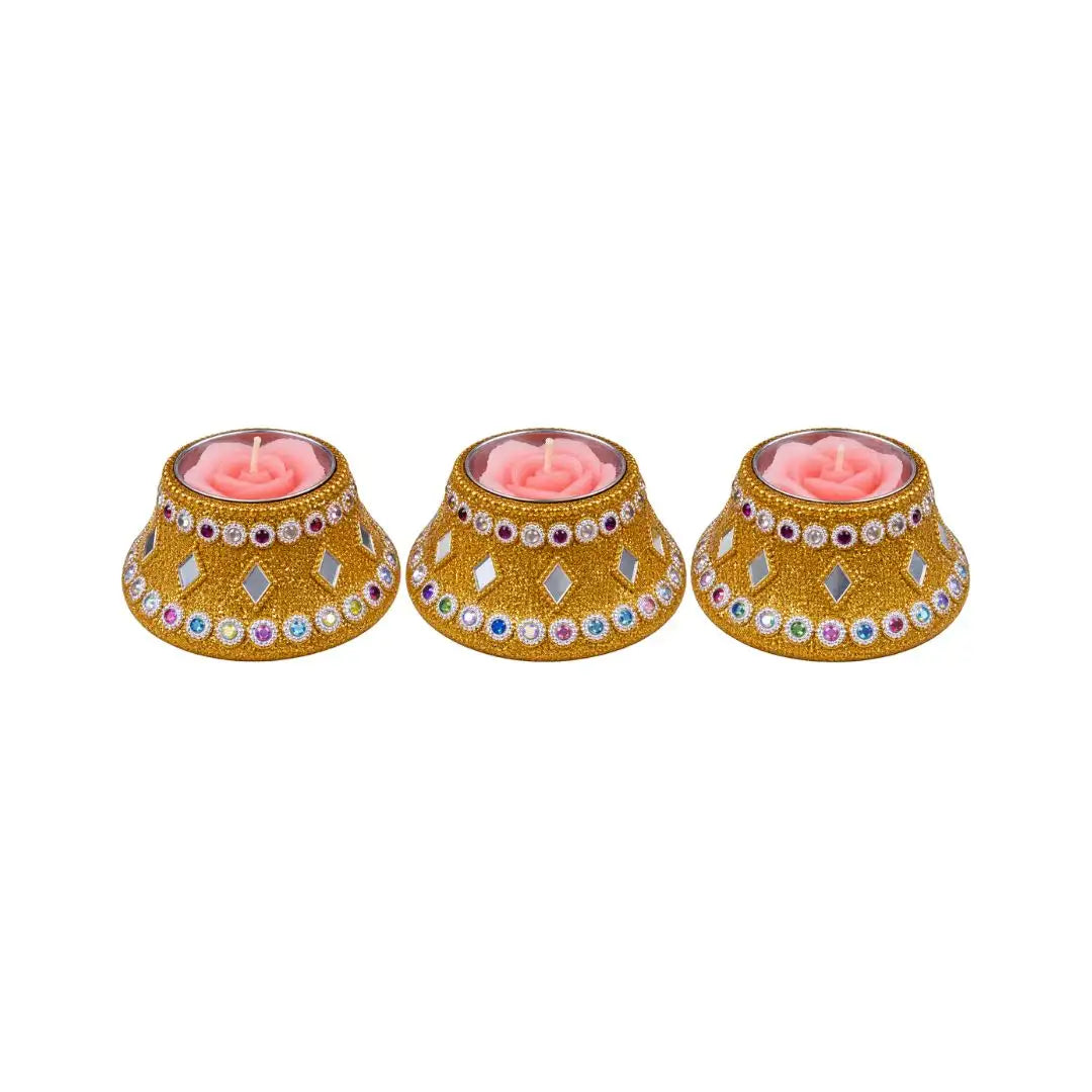 Handcrafted Gold Glitter Rose Scented Floating Candles – Set of 3