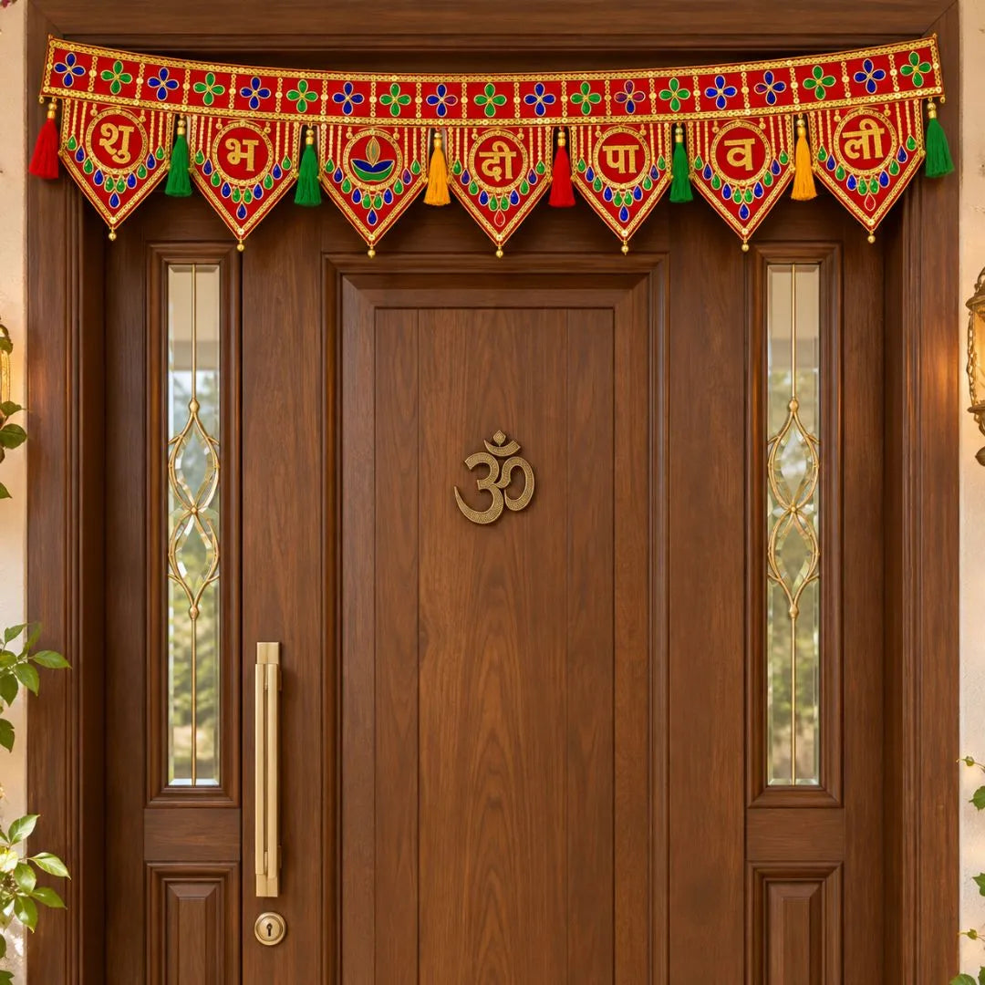 Handcrafted Red & Gold Shubh Deepawali Door Toran for Diwali Decoration
