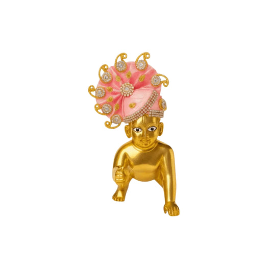 Pink Color Jarkan Decorated Mukut for Laddu Gopal