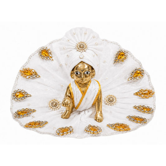 Premium White Golden Heavy Laddu Gopal Dress with Pagdi (Size 1,2,3,4,5,6)