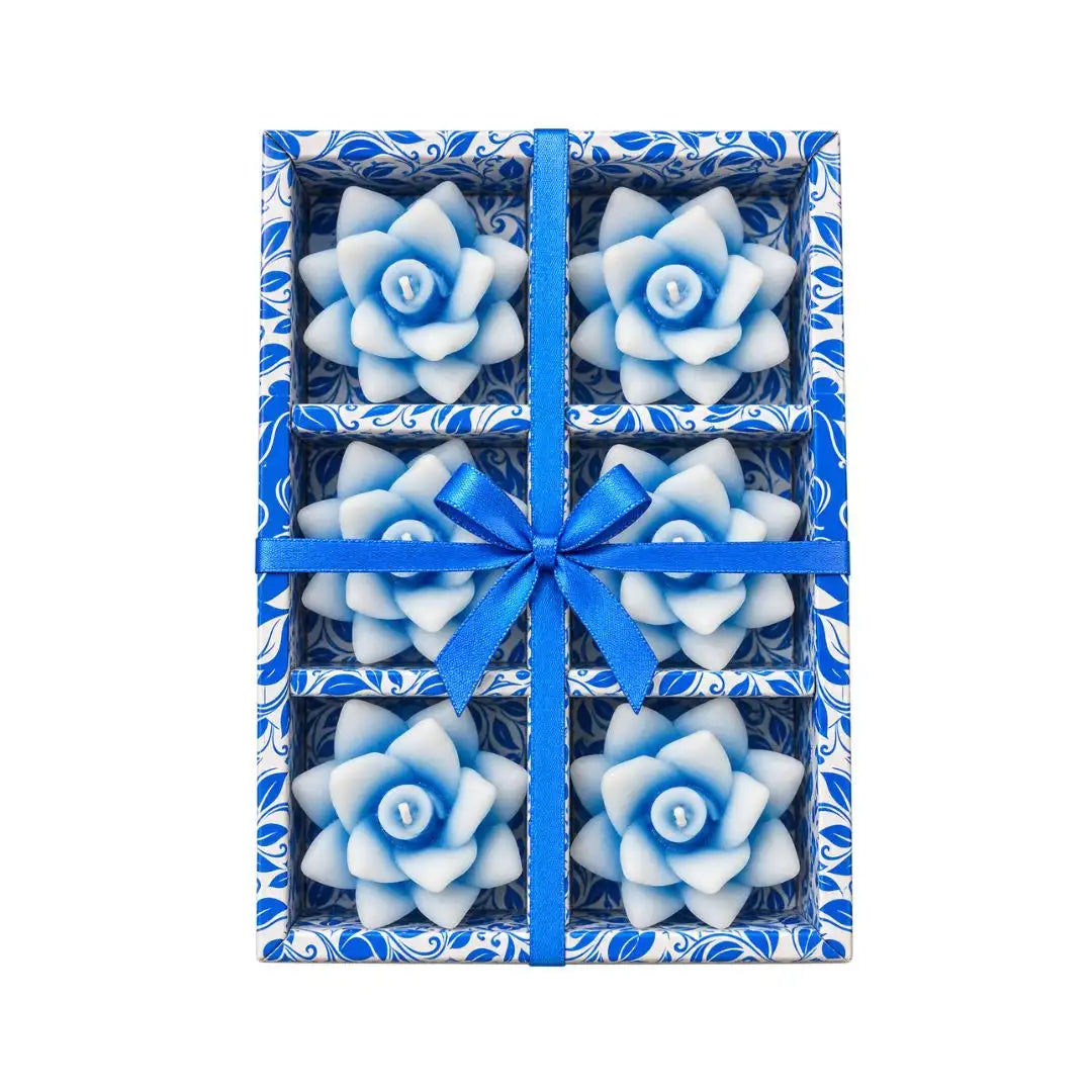 Blue & White Lotus Flower Floating Candles for Diwali, Pooja & Home Decoration