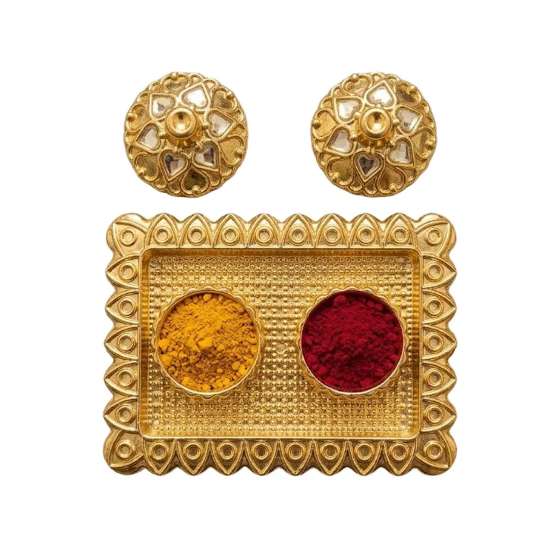 Premium Plastic Gold Finish Haldi Kumkum Container Set for Festivals & Mandir Puja