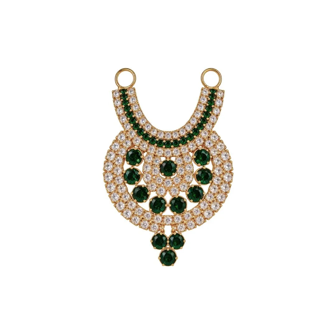 Handcrafted 2-Inch Emerald Green & American Diamond Laddu Gopal Necklace