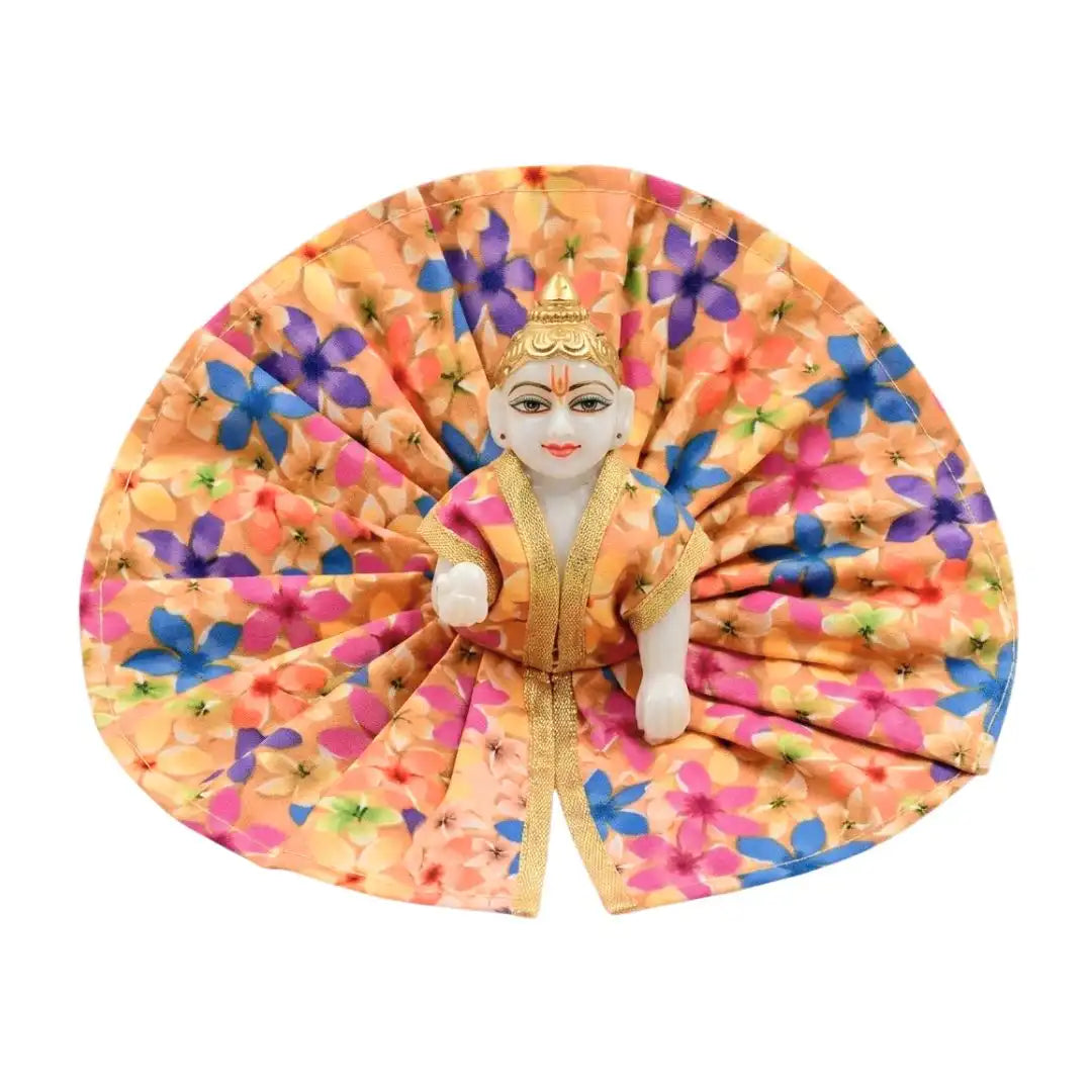 Vibrant Floral Print Cotton Laddu Gopal Poshak with Golden Lace Border