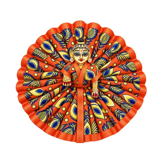 Designer Peacock Feather Print Orange Laddu Gopal Dress (Poshak)
