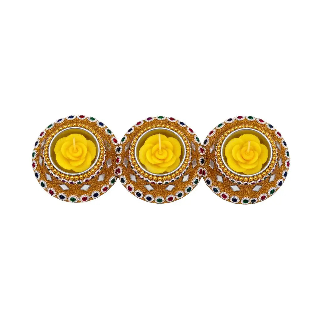 Handcrafted Gold Embellished Scented Floating Candles – Set of 3