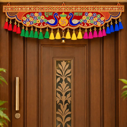 Handcrafted Peacock & Shubh Labh Diwali Toran with Vibrant Tassels