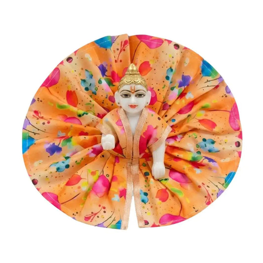 Vibrant Floral Print Laddu Gopal Poshak with Gold Lace Accent