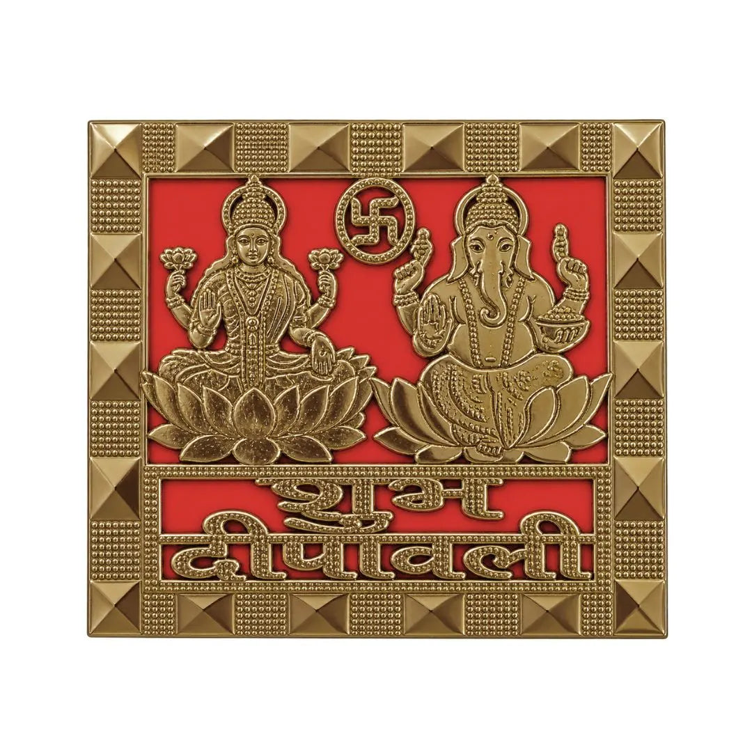 Premium Laxmi Ganesh Swastik Shubh Dipawali Square Plastic Wall Sticker