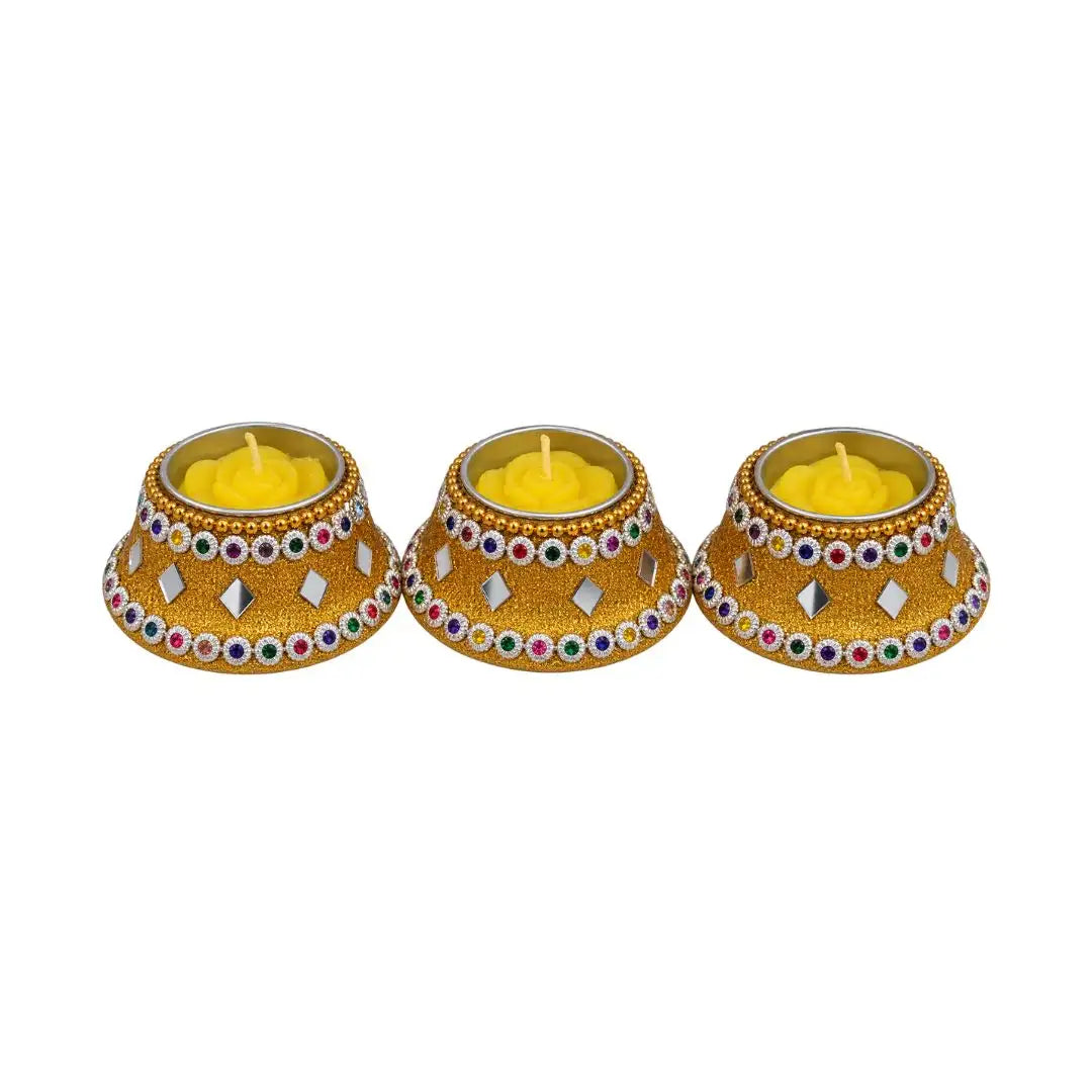 Handcrafted Gold Embellished Scented Floating Candles – Set of 3