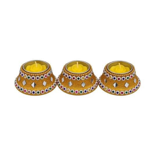 Handcrafted Gold Embellished Scented Floating Candles – Set of 3