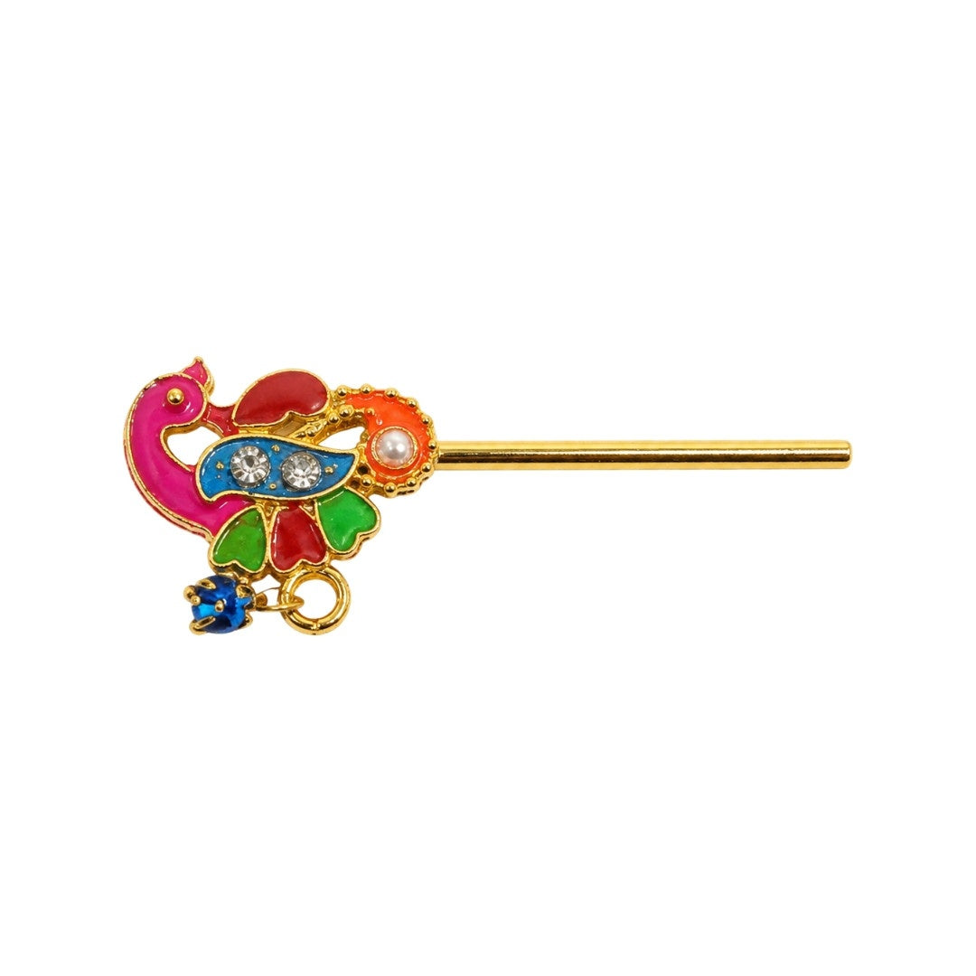 Beautiful Pink and Blue Enamel Bal Gopal Flute with Pearl Embellishment