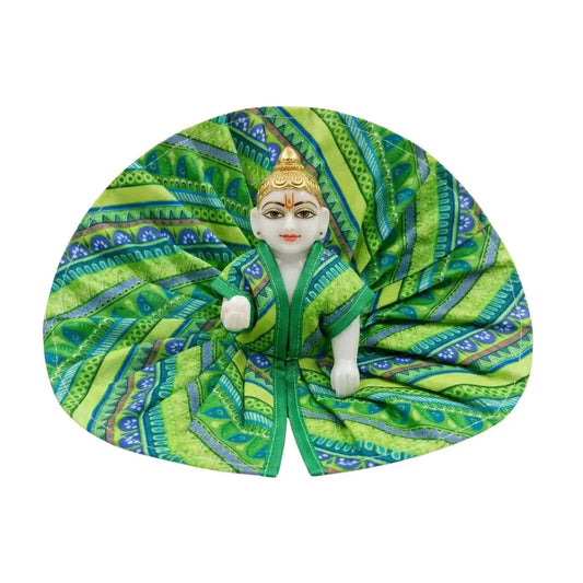 Vibrant Green Patterned Cotton Laddu Gopal Dress (Poshak)