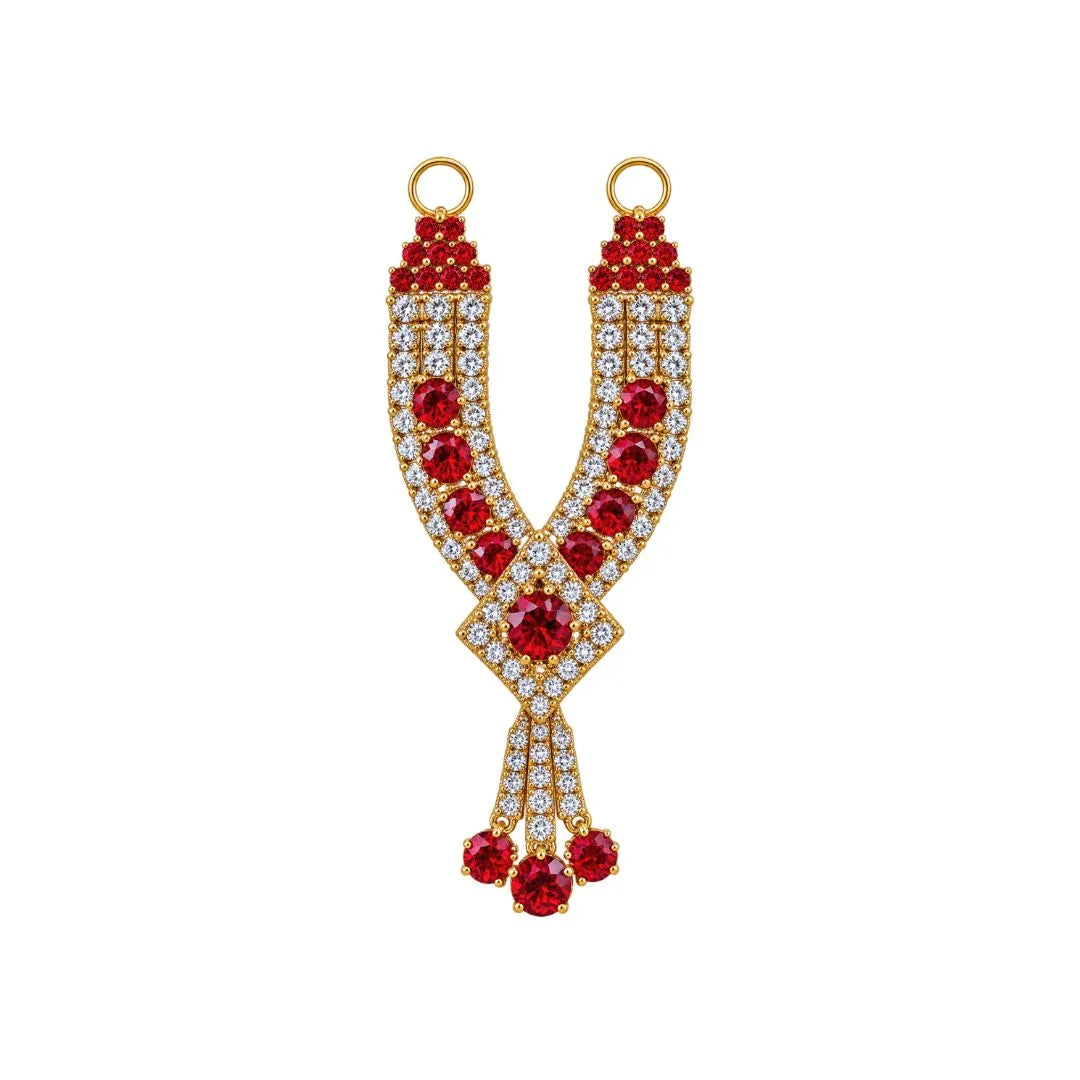 Red & White Stone Studded Gold-Plated Necklace for Laddu Gopal (2 Inch)