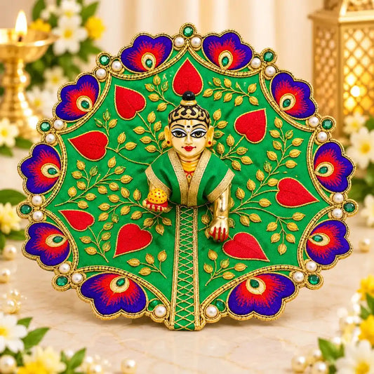 Green Designer Dress with Peacock Motif for Kanha Ji