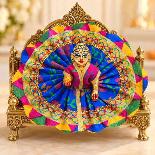 Premium Golden Lace Design Blue Pink Multicolor Floral Fancy Dress for Laddu Gopal
