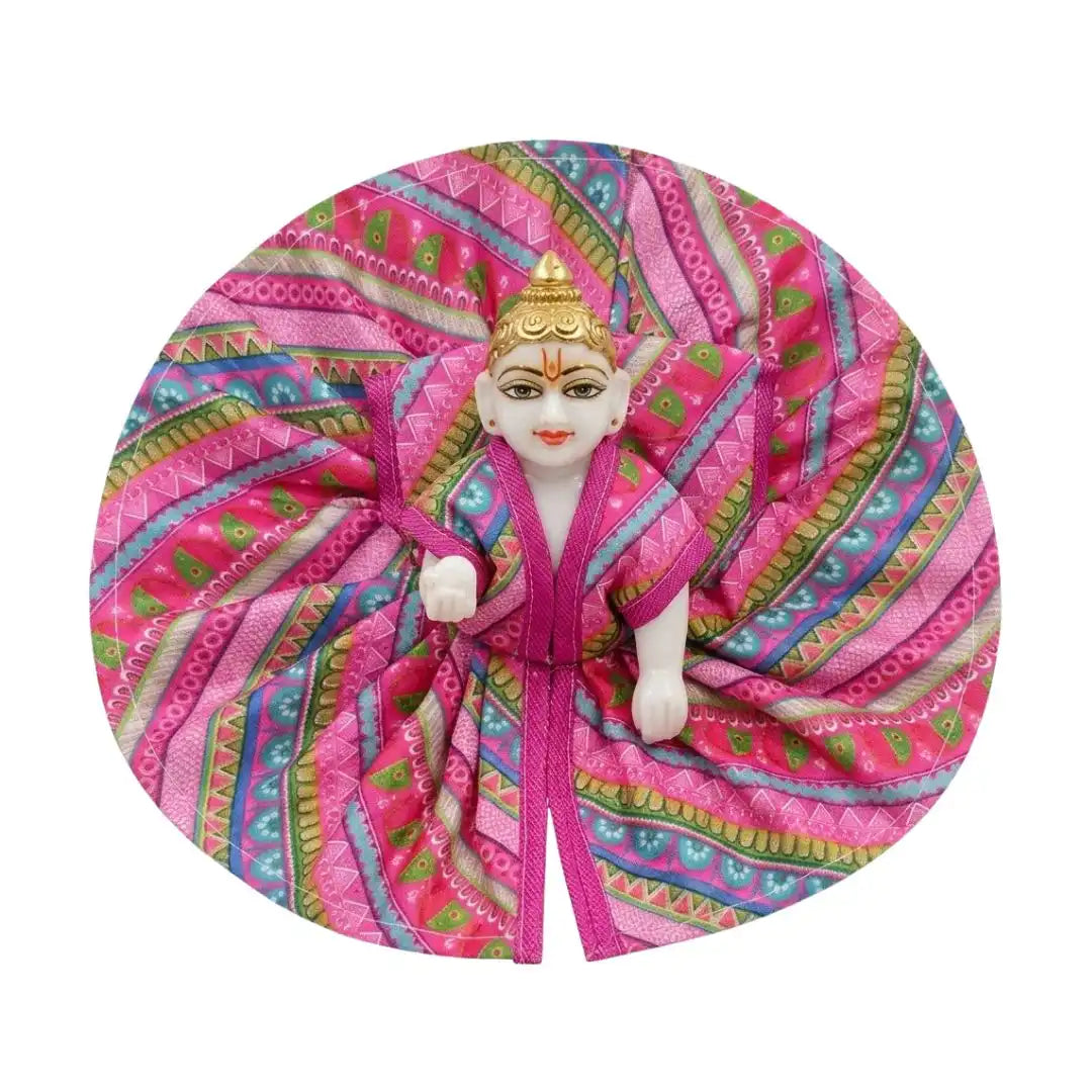 Handcrafted Vibrant Pink Printed Poshak for Laddu Gopal (Bal Gopal Dress)