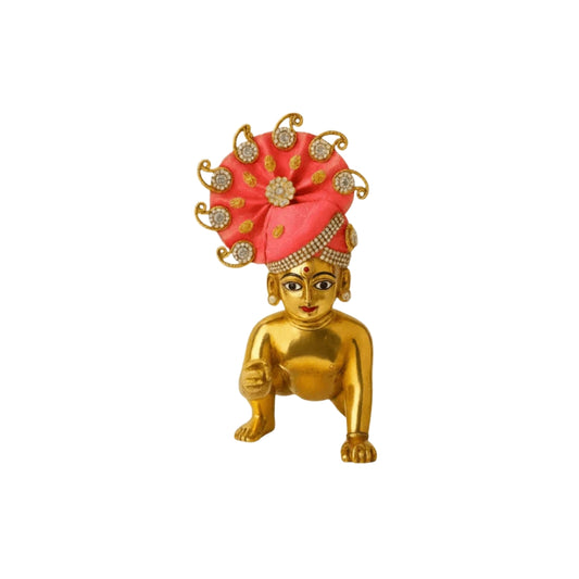 Red Color Jarkan Decorated Mukut for Laddu Gopal