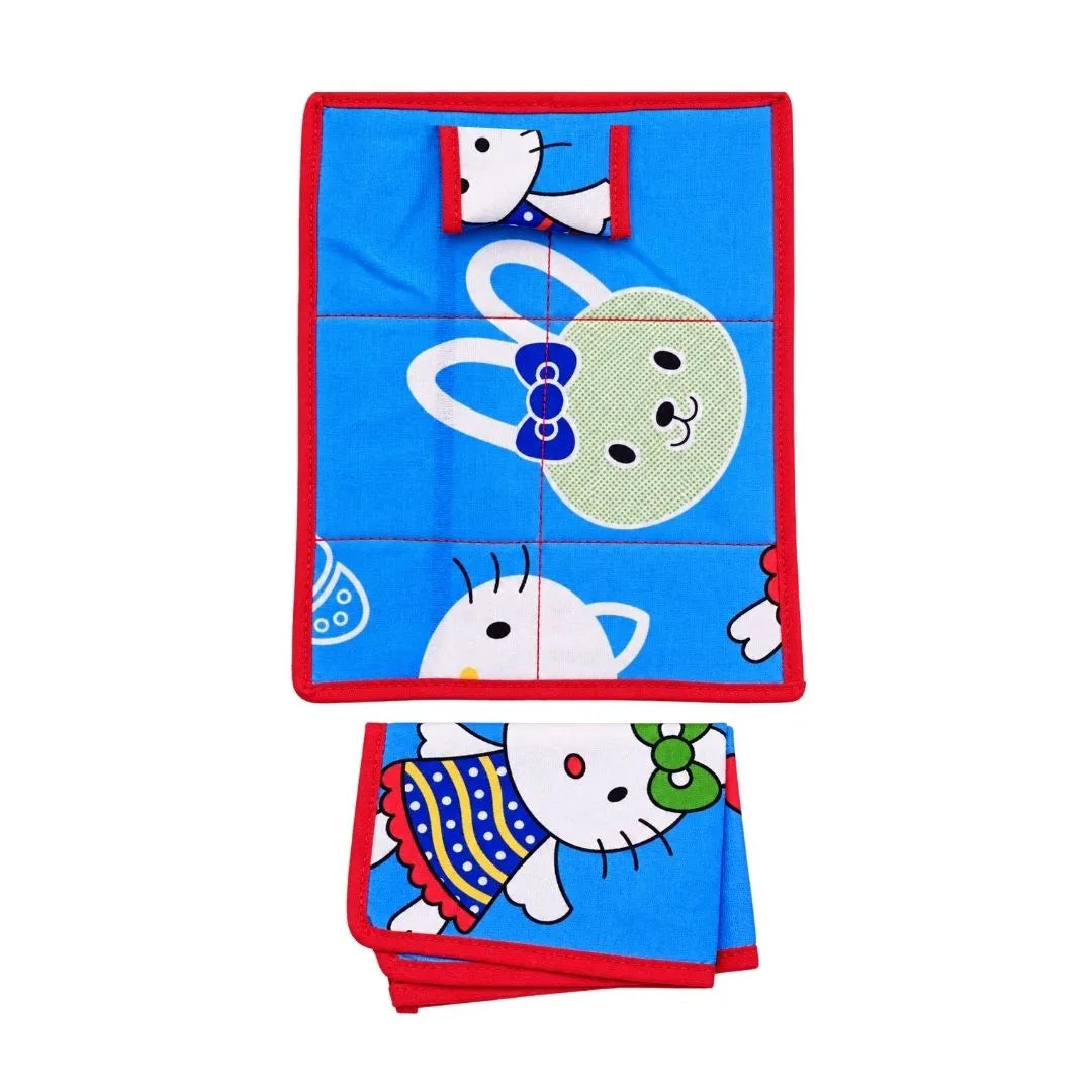 Blue Cotton Laddu Gopal Bedding Set with Pillow & Blanket (Cute Cartoon Print, 6x8 Inch)