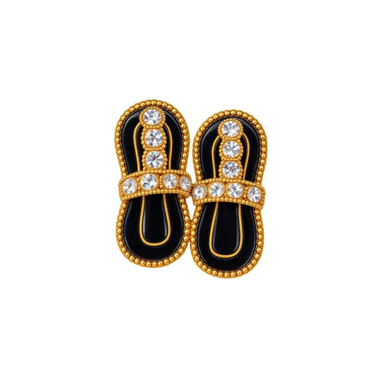 Gold Blue Crystal Design Metal Slippers for Laddu Gopal
