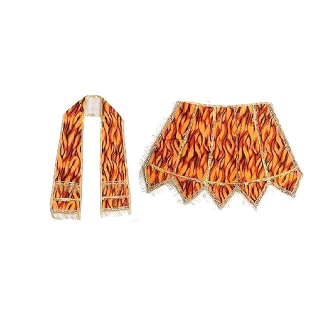 Bholenath Tiger Print Fabric Dress Set with Golden Zari Border (Poshak & Dupatta)