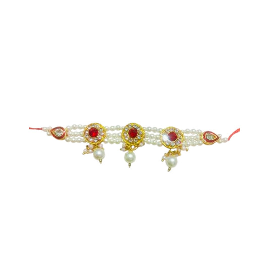 Exquisite 3-Layer Pearl & Red Stone Kamarbandh for Laddu Gopal