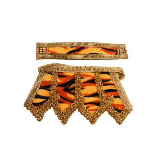 Bholenath Tiger Print Fabric Dress Set with Golden Zari Border (Suitable for 1 to 3 No Idol)
