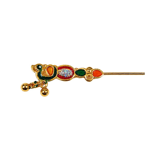 Premium Laddu Gopal Golden Bansuri with Decorative Stones & Ghungroo
