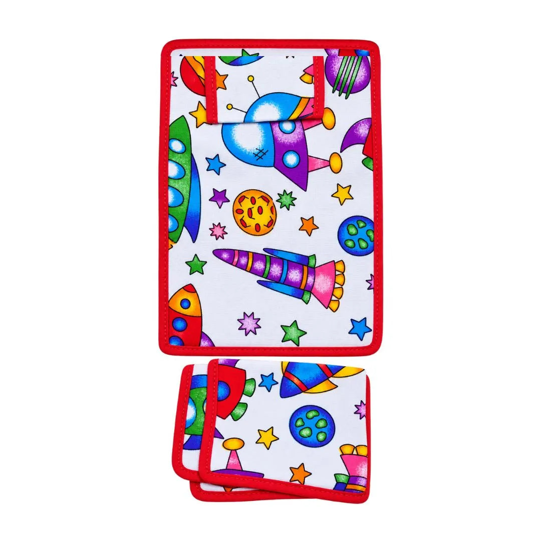 Multicolor Cotton Space Rocket Print Bedsheet Set For Kanha Ji (6×8 Inch)