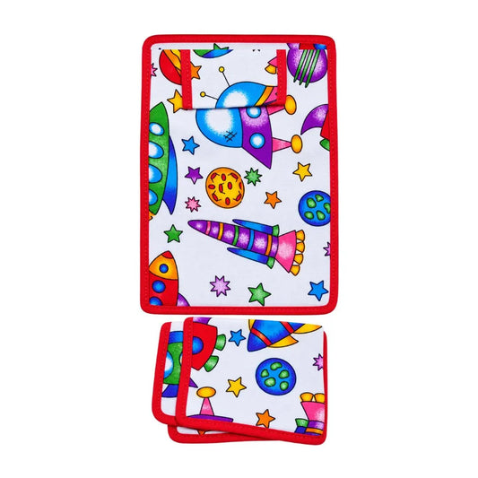 Multicolor Cotton Space Rocket Print Bedsheet Set For Kanha Ji (6×8 Inch)