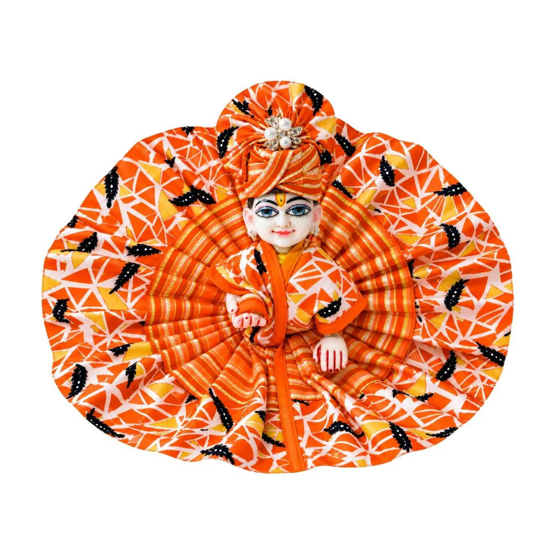 Orange Geometric Print Cotton Laddu Gopal Dress with Matching Pagadi