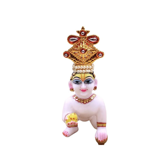 Copper Orange Stone Metal Adjuster Mukut for Laddu Gopal (Suitable for 0 to 2 No Idol)