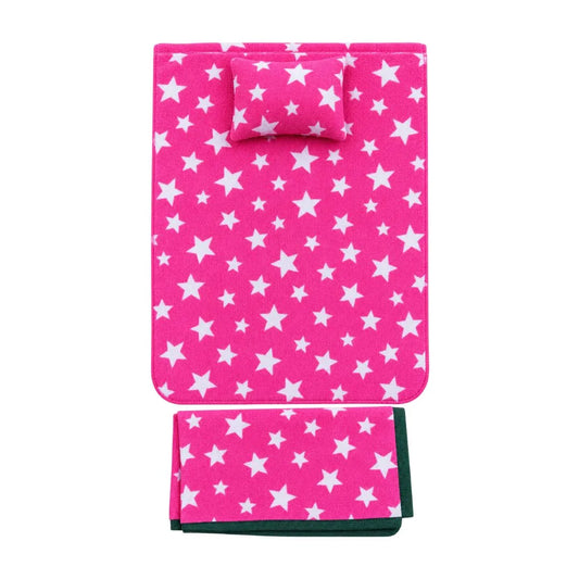 Soft Cotton Laddu Gopal Pink Star Print Bed Sheet Combo with Pillow & Chadar (6x8 Inch)