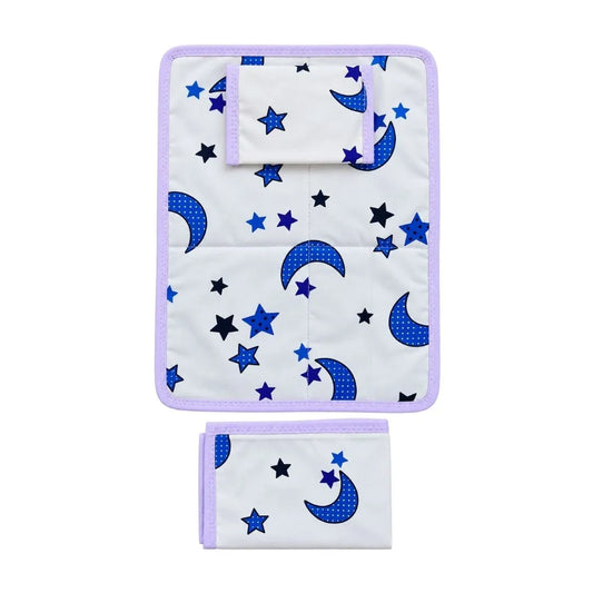Laddu Gopal Soft Cotton Bedding Set with Pillow & Chadar - Blue Star & Moon Print (6x8 Inch)