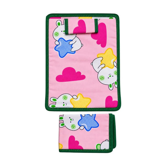 Cute Pink Cartoon Bunny & Star Print Cotton Laddu Gopal Bed Sheet (6x8 Inch)
