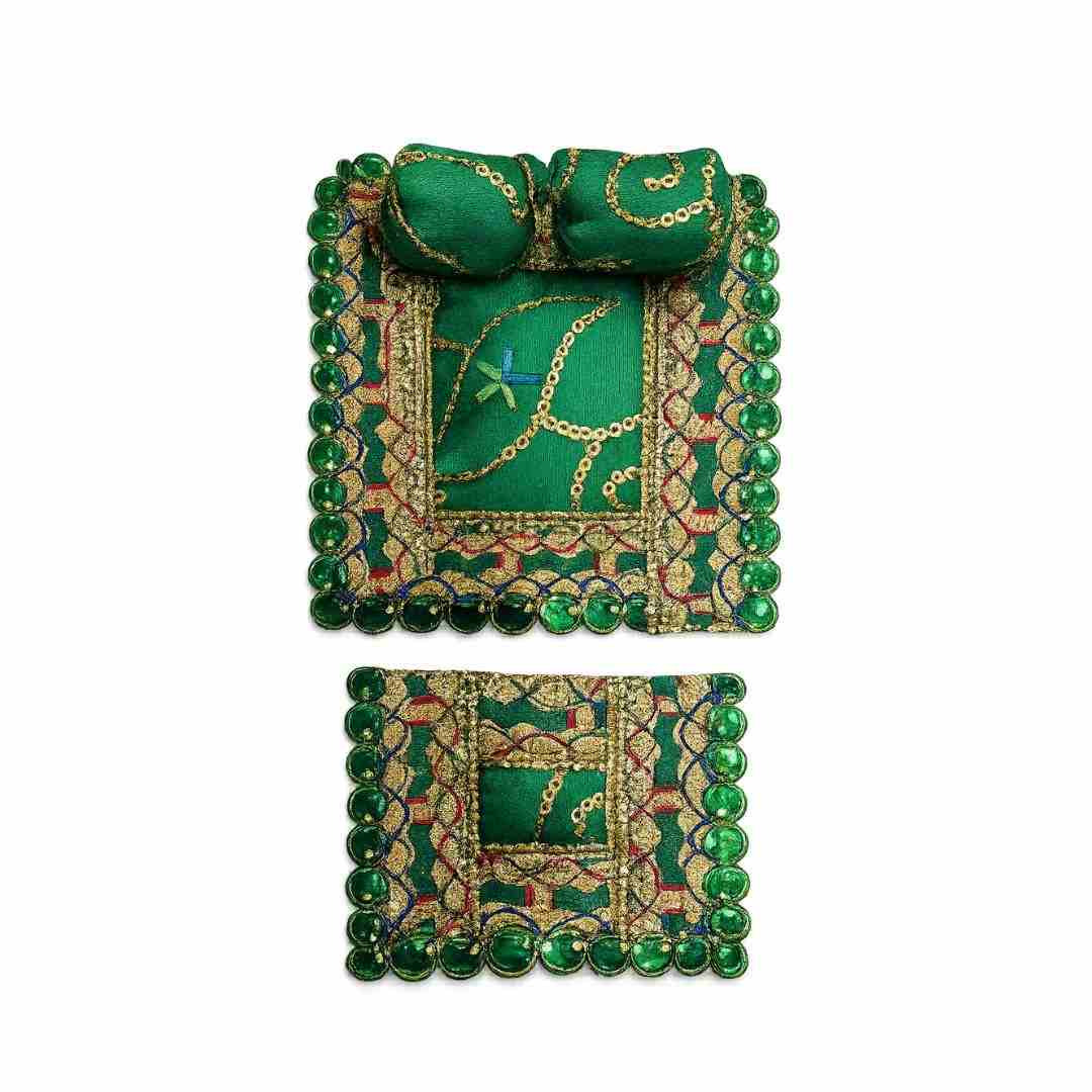 Decorative Green Laddu Gopal Bistar, Pillow & Chadar Set